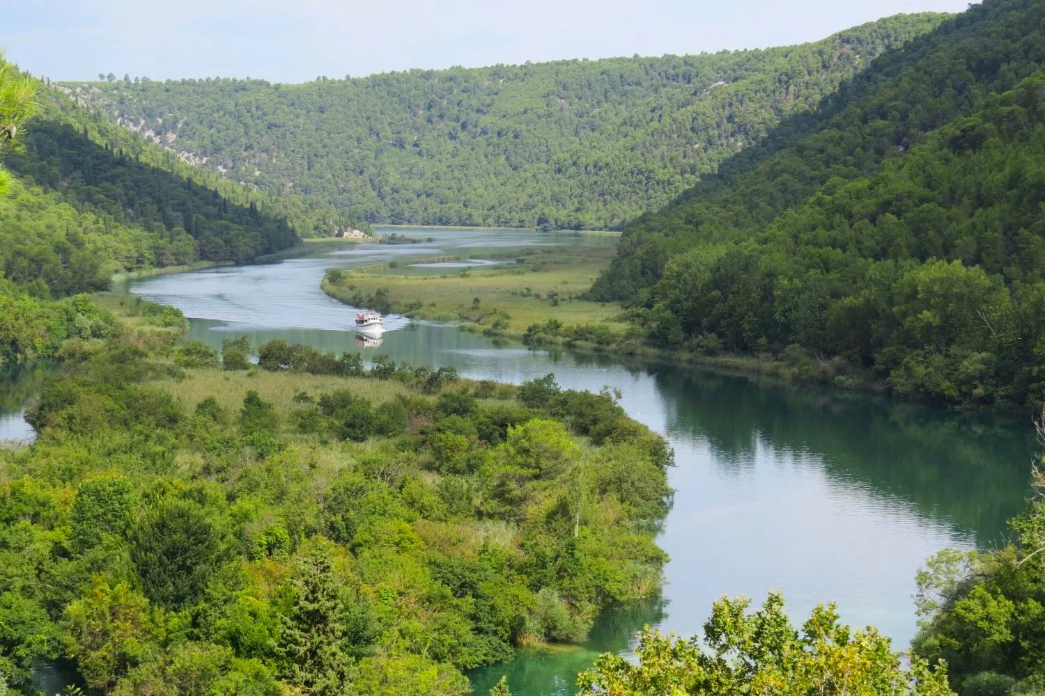 Krka National Park canyon by boat, day trip from Zadar