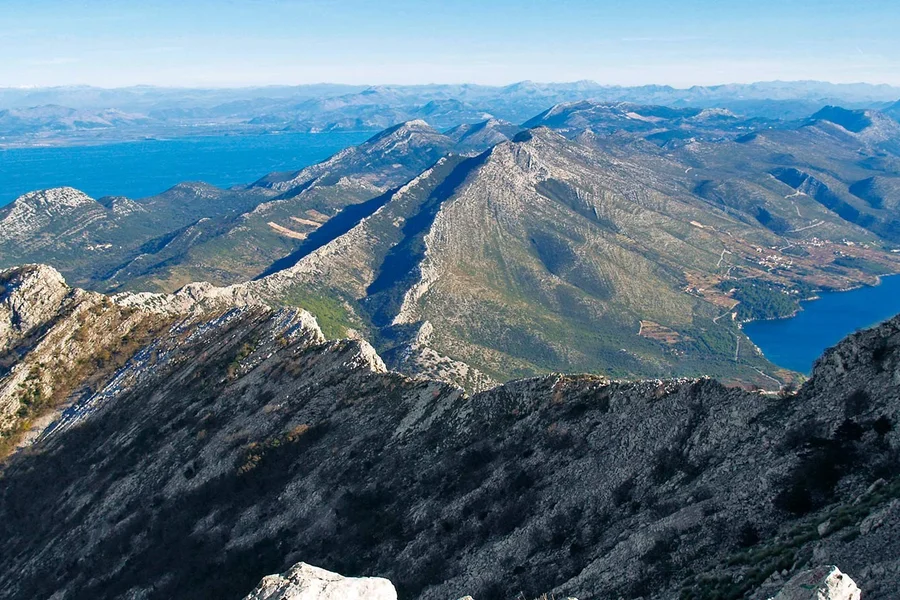 View from Sv. Ilija peak over the Pelješac Peninsula and the Adriatic