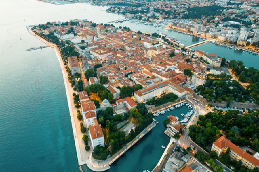 Zadar sunset aerial view, en route from Zagreb via Plitvice Lakes