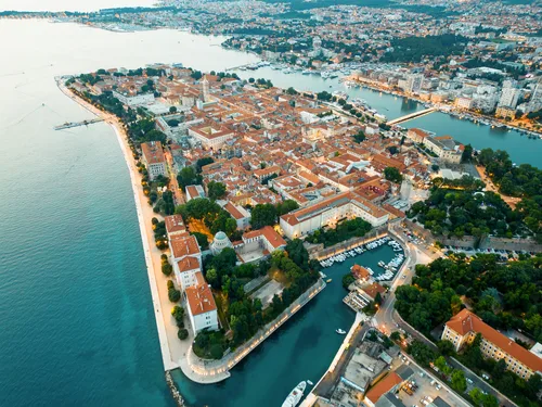 Zadar peninsula aerial view at sunset, Dubrovnik to Zadar private transfer