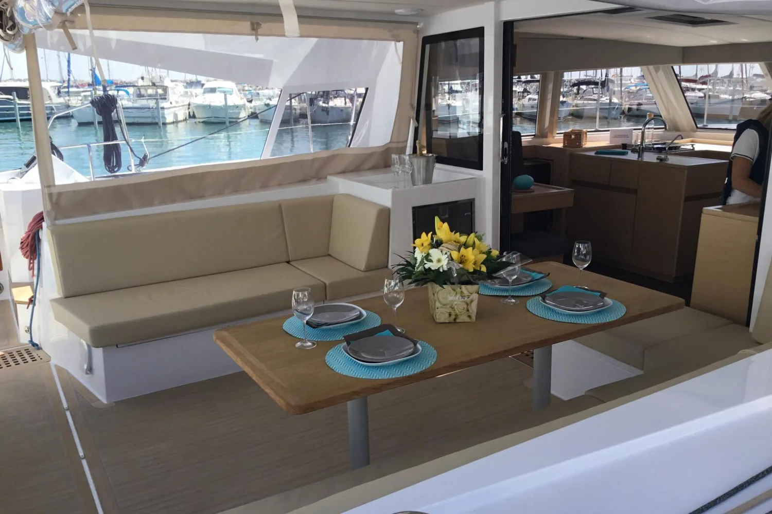 Breakfast served onboard the catamaran