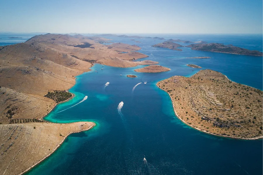 Channels between the bare islands of the Kornati archipelago