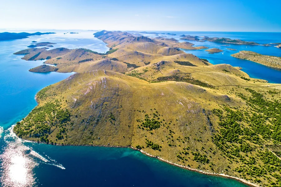 Kornati Islands National Park archipelago, aerial view, Croatia