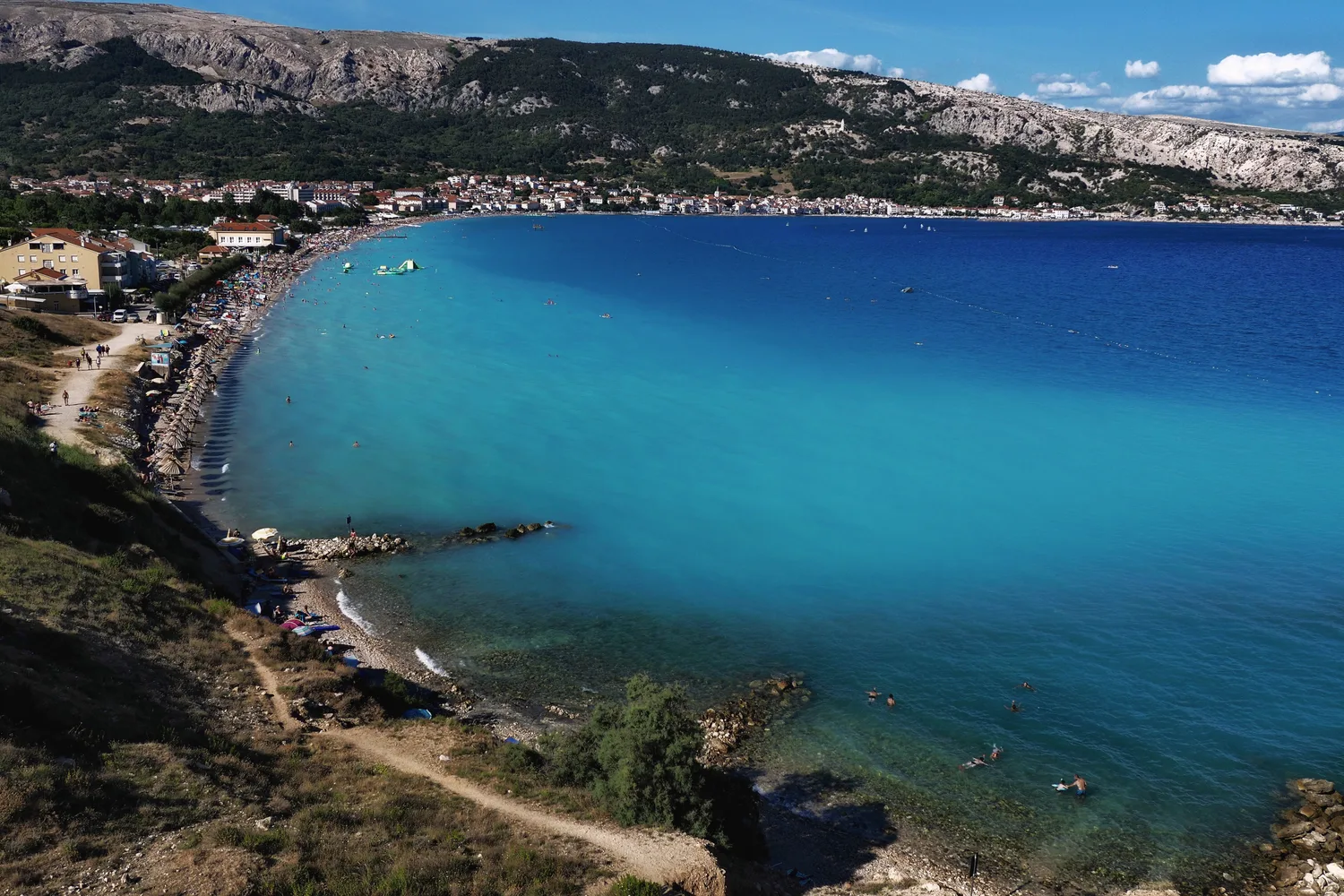 Baška beach bay panorama, Krk Island, Croatia