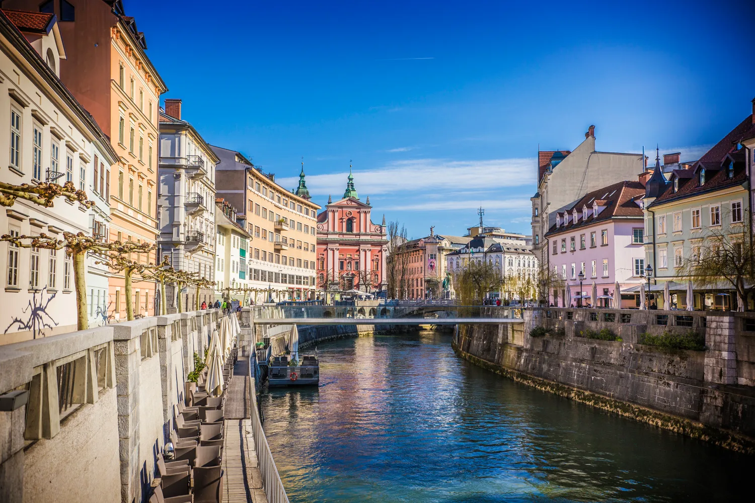 Ljubljana old town along the Ljubljanica river, Zagreb to Ljubljana private transfer