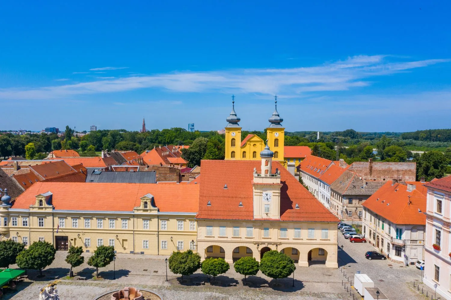 Osijek's Tvrđa old town with twin-towered church, Zagreb to Osijek private transfer
