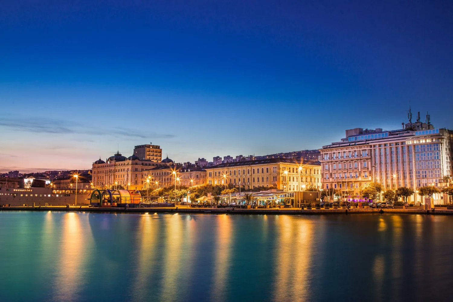 Rijeka waterfront at dusk, Zagreb to Rijeka private transfer